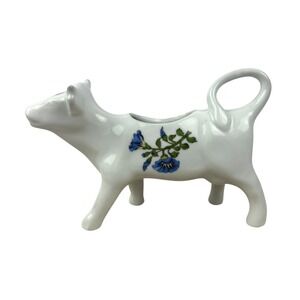 BIA Cordon Bleu Cow Creamer White Floral Porcelain Blue Flowers Hand Decorated